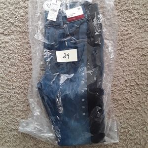 Express Jeans - Hyper Stretch Ankle High Rise - Blue Wash with Black - size 2R